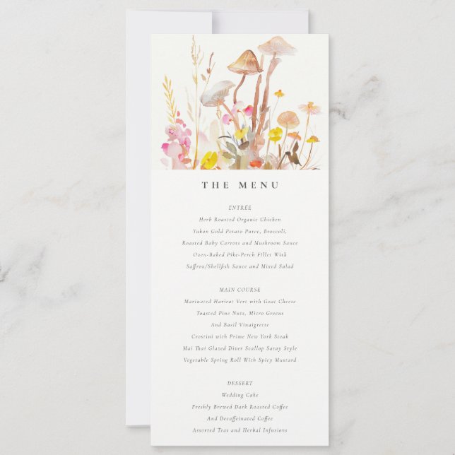 Wildflower Mushroom Autumn Botanical Wedding Menu Invitation (Front)
