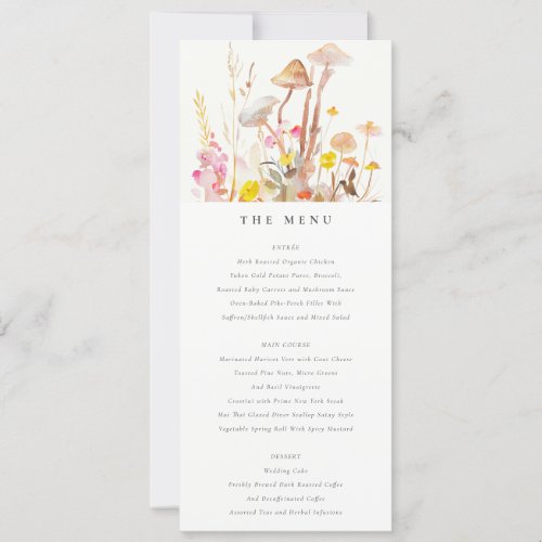 Wildflower Mushroom Autumn Botanical Wedding Menu Invitation