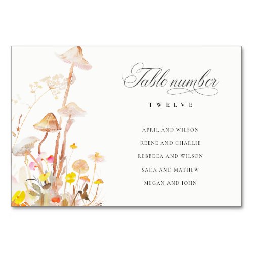 Wildflower Mushroom Autumn Wedding Seating Chart Table Number