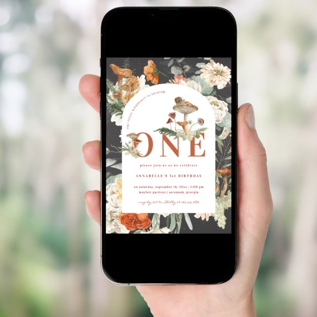 Wildflower Mushroom | Boho 1st Birthday  Invitation (Front Digital)