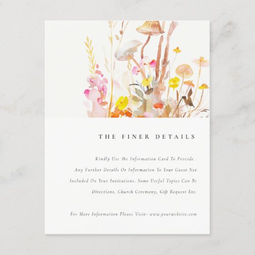 Wildflower Mushroom Fall Botanical Wedding Detail Enclosure Card