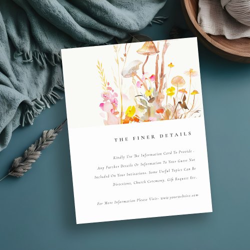 Wildflower Mushroom Fall Botanical Wedding Detail Enclosure Card