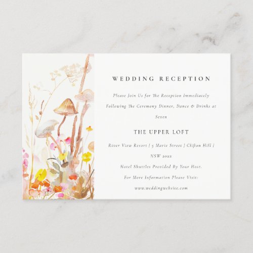 Wildflower Mushroom Fall Leafy Wedding Reception Enclosure Card