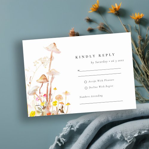 Wildflower Mushroom Fall Leafy Wedding Reception RSVP Card