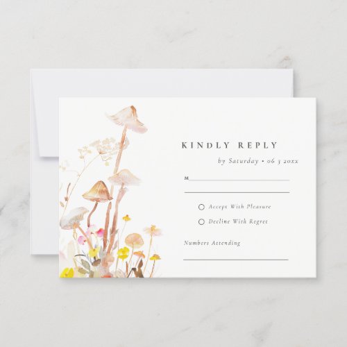 Wildflower Mushroom Fall Leafy Wedding Reception RSVP Card