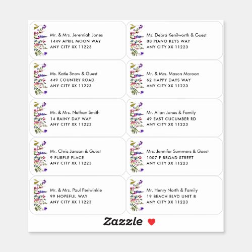 Wildflower Name Wedding Guest Address Labels