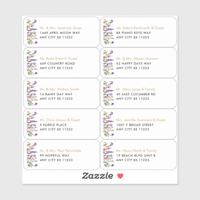 Wildflower Name Wedding Guest Address Labels (Sheet)