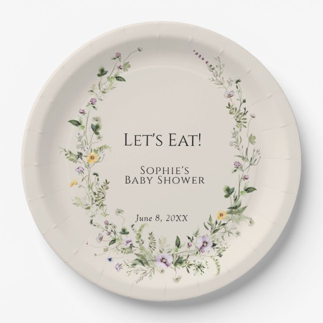 Wildflower Natures Little One In Bloom Baby Shower Paper Plates (Front)