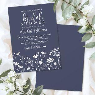 Wildflower Navy Blue Bridal Shower Invitation