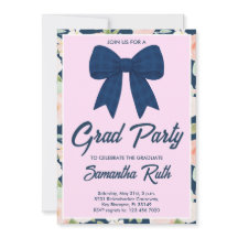 Wildflower Navy Blue Gingham Bow Graduation Party