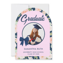 Wildflower Navy Blue Gingham Bow Photo Graduation