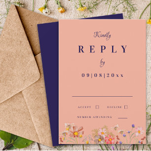Wildflower Navy Burnt Orange Fall Wedding Reply RSVP Card