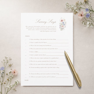 Wildflower Neutral Baby Shower Survey Says Card