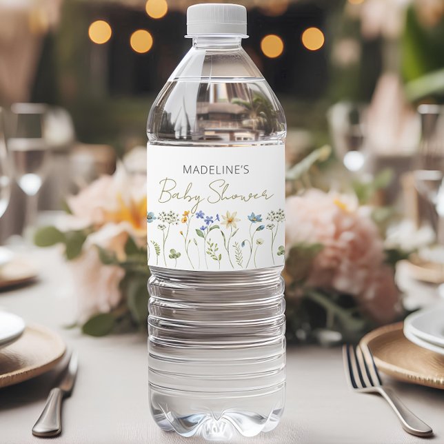 Wildflower Neutral Baby Shower  Water Bottle Label (Creator Uploaded)