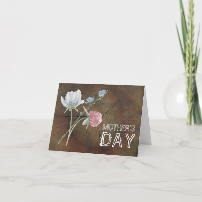 Wildflower Oak Wood Mother's Day Card (Front)