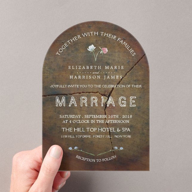 Wildflower Oak Wood Wedding Acrylic Invitations (Insitu (Handheld))
