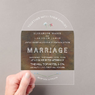 Wildflower Oak Wood Wedding Acrylic Invitations