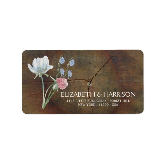 Wildflower Oak Wood Wedding Label (Front)