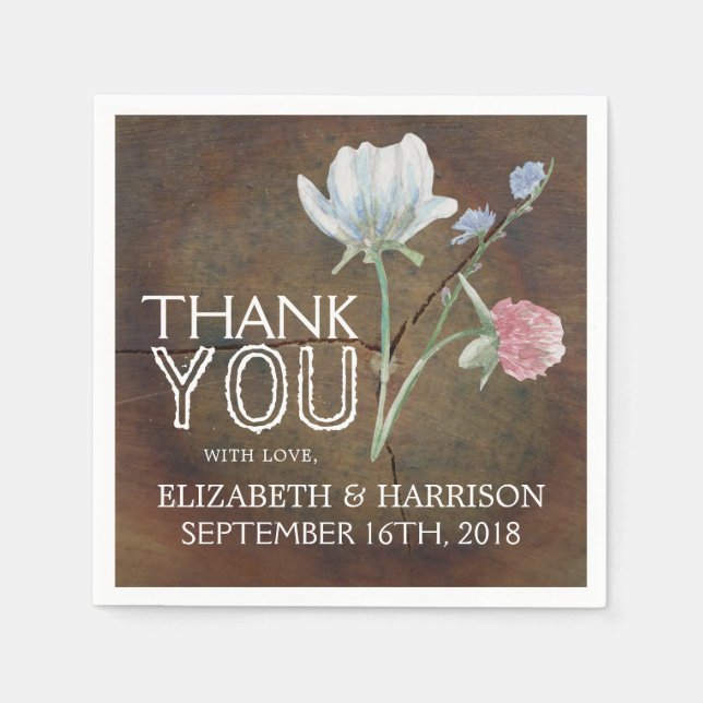 Wildflower Oak Wood Wedding Paper Napkins (Front)
