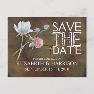 Wildflower Oak Wood Wedding Save The Date Announcement Postcard