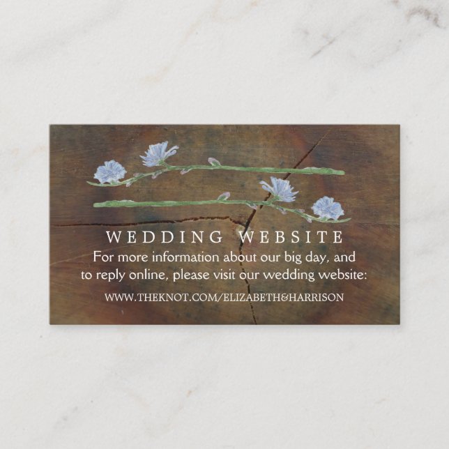 Wildflower Oak Wood Wedding Website Enclosure Card (Front)