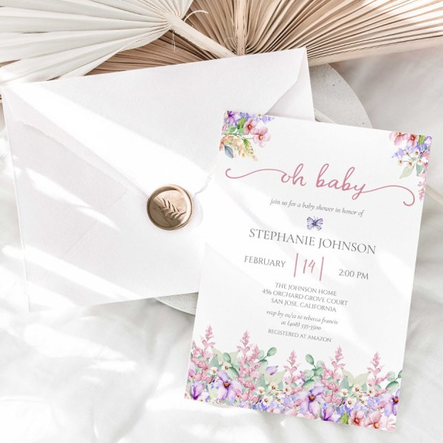 Wildflower Oh Baby Pink Floral Baby Shower Invitat Invitation (Creator Uploaded)