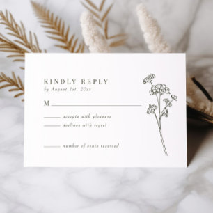 Wildflower Olive Green Wedding RSVP Card