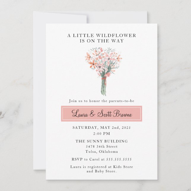 Wildflower on the way baby shower invitation (Front)