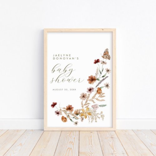 Wildflower On The Way  Modern Boho Baby Shower Poster