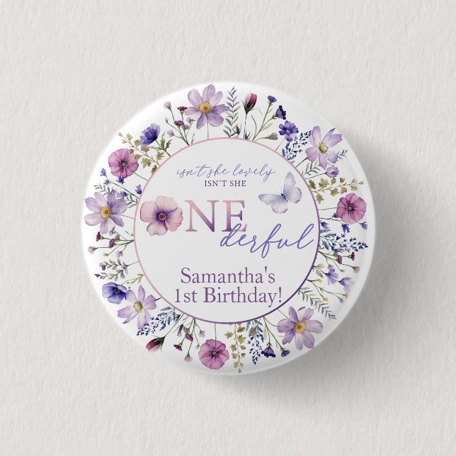 Wildflower Onederful 1st Birthday Girl Button (Front)