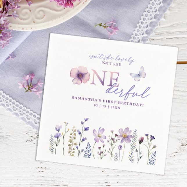 Wildflower Onederful 1st Birthday Party Napkins (Wildflower 1st birthday napkins)