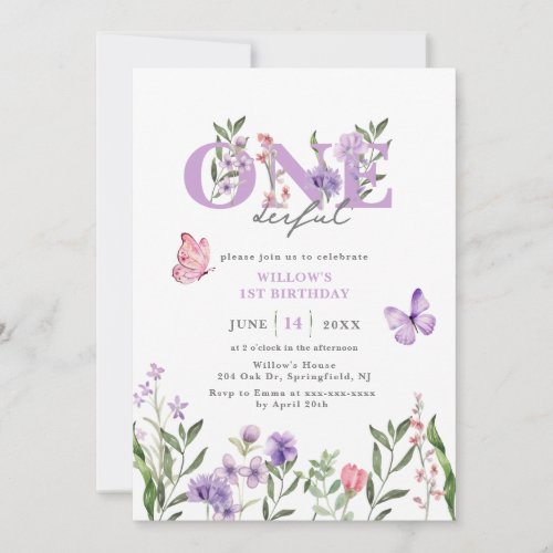 Wildflower Onederful Floral First Birthday Invitation