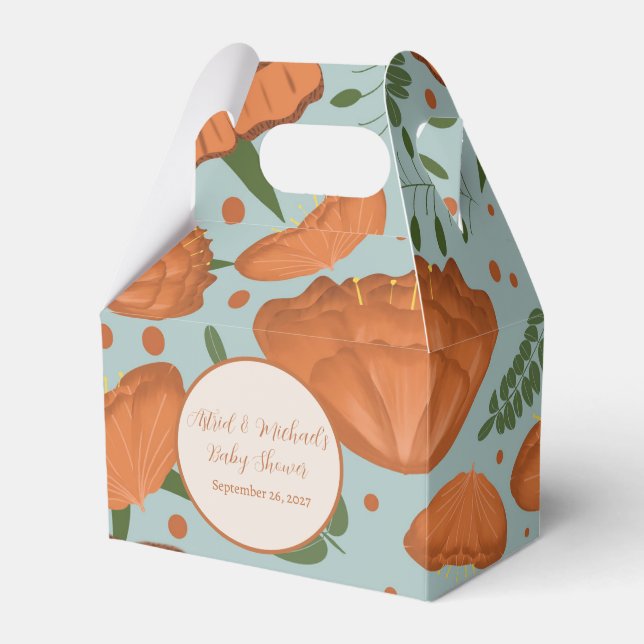 Wildflower Orange Poppy Baby Shower Favor Boxes (Front Side)