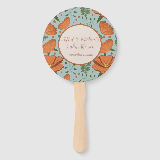 Wildflower Orange Poppy Baby Shower Hand Fan (Front)