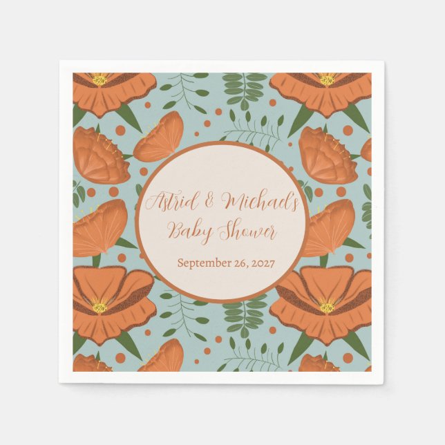 Wildflower Orange Poppy Baby Shower|Spring Garden  Napkins (Front)