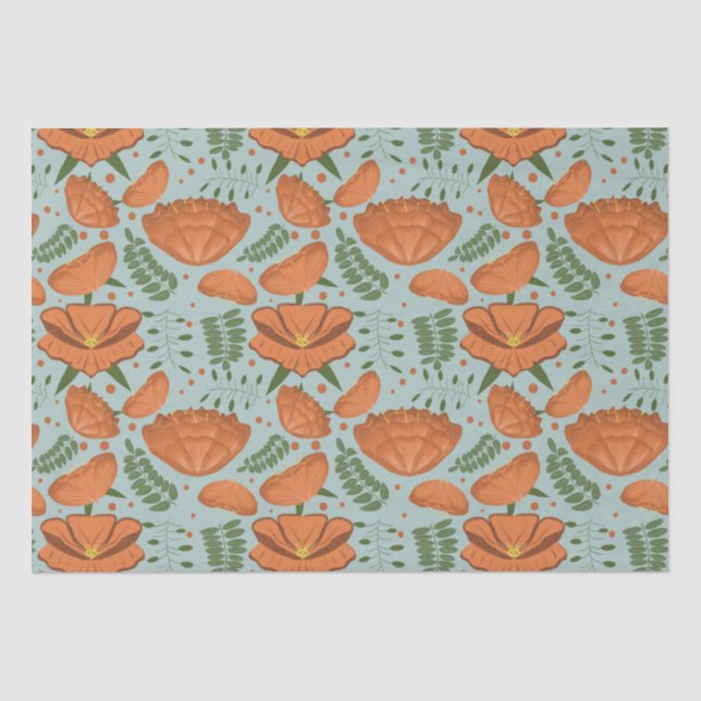 Wildflower Orange Poppy Baby Shower Tissue Paper (Front)