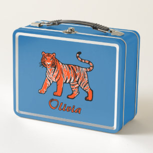 Wildflower Orange Tiger Kids Metal Lunch Box