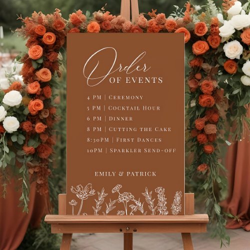 Wildflower Order of Events Wedding Terracotta Sign