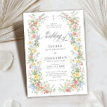 Wildflower Ornate Spring Garden Floral Wedding    Invitation<br><div class="desc">Bring timeless charm and romantic elegance to your wedding with this minimalist floral invitation, featuring a soft watercolor border of hand-painted blooms. The delicate floral arrangement includes pastel pinks, buttery yellows, soft lavenders, baby blues, and sage greens, gracefully framing your custom text in the center. Perfect for spring or garden...</div>