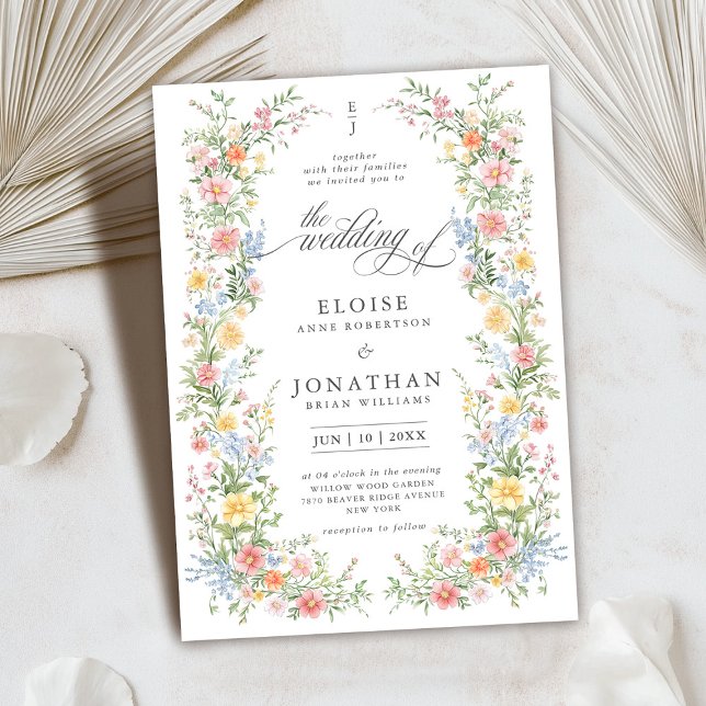Wildflower Ornate Spring Garden Floral Wedding    Invitation (Soft Pastel Ornate Spring garden floral wedding invitation)