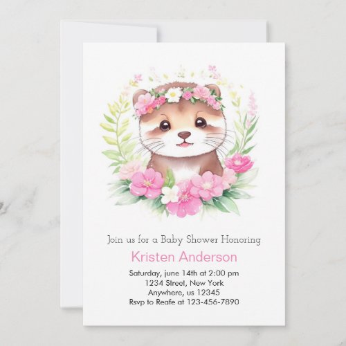 Wildflower Otter Adventure Awaits Girl Baby Shower Invitation