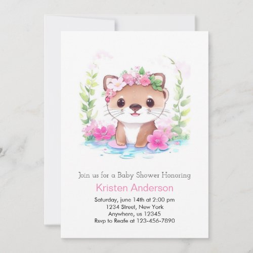 Wildflower Otter Whimsical Girl Baby Shower Invitation