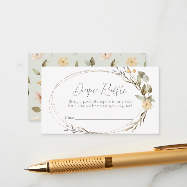 Wildflower Oval Baby Shower Diaper Raffle Ticket Enclosure Card (Front/Back In Situ)