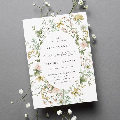 Wildflower Oval Frame Wedding Invitation