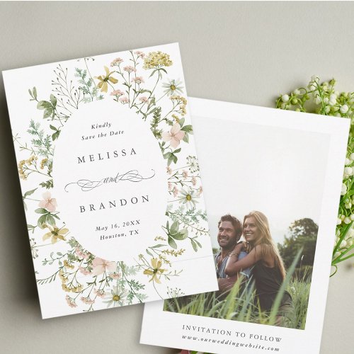 Wildflower Oval Frame Wedding Photo Save The Date