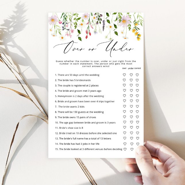 Wildflower over or under bridal shower game (Creator Uploaded)