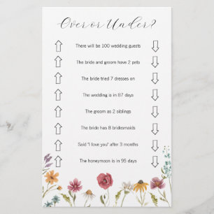 Wildflower Over or Under Bridal Shower Game Flyer