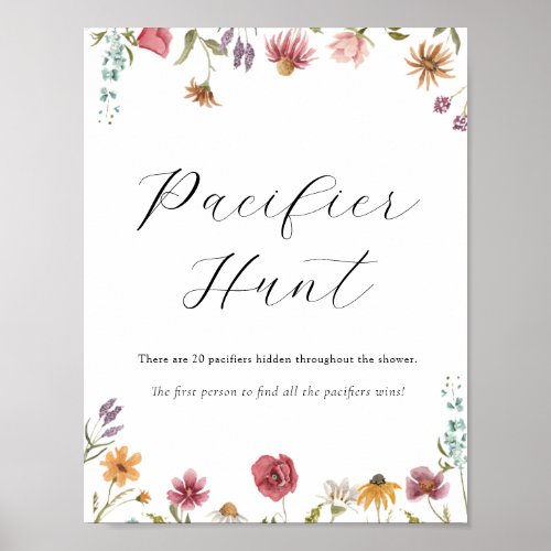 Wildflower Pacifier Hunt Baby Shower Game Sign