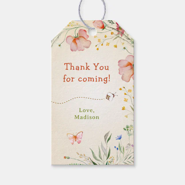 Wildflower Party Birthday Bridal Shower Thank You Gift Tags | Zazzle