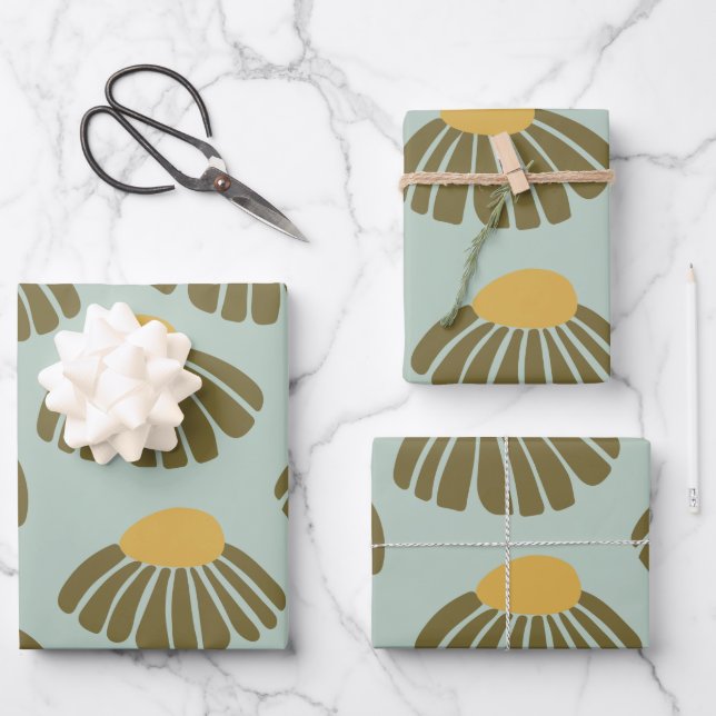 Wildflower Pattern | Floral Artwork in Autumn Teal Wrapping Paper Sheets (Front)